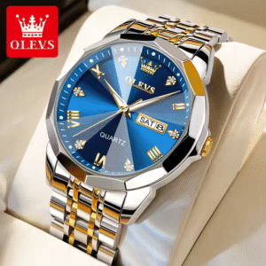 Reloj Olevs plateado, dorado y azul